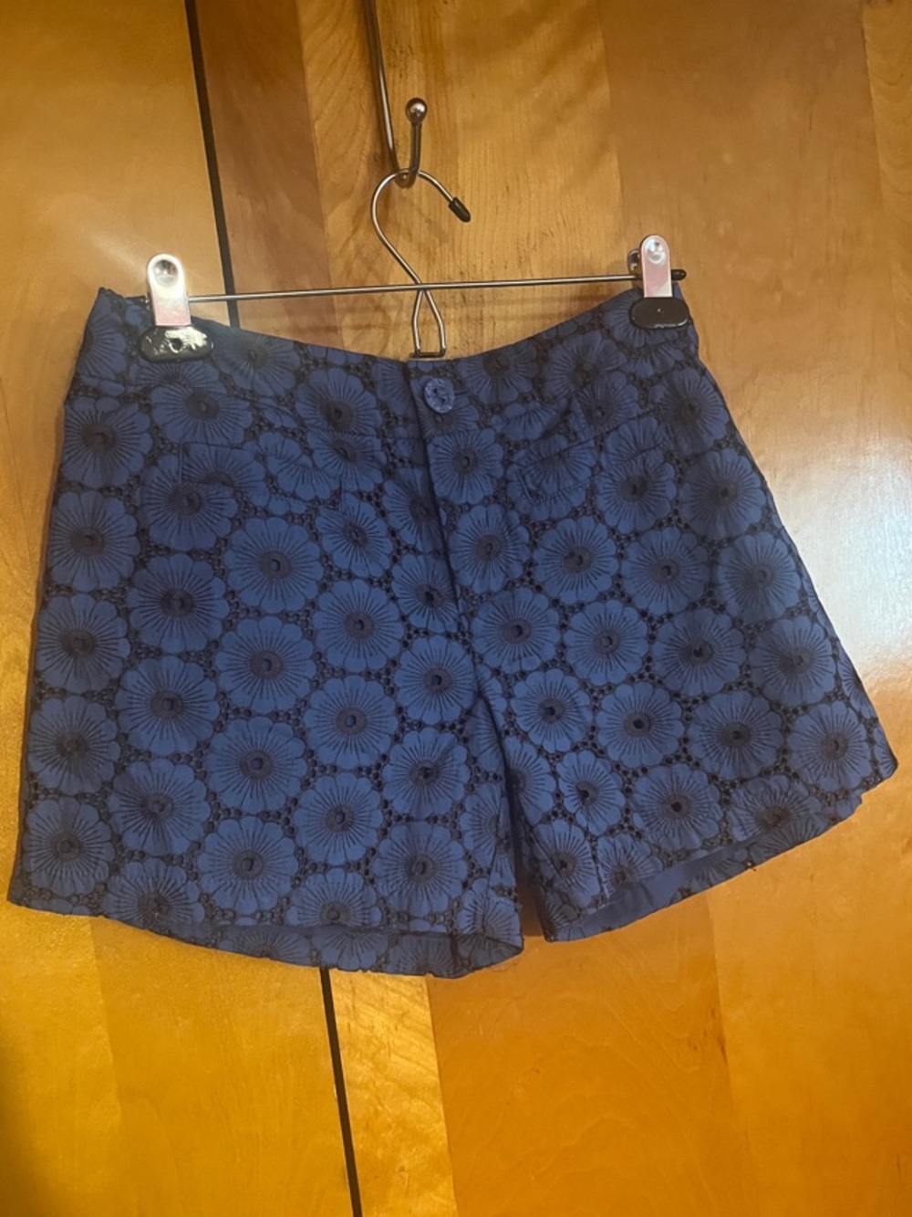 elevenses Anthropologie Navy Floral Embroidered Bermuda Shorts